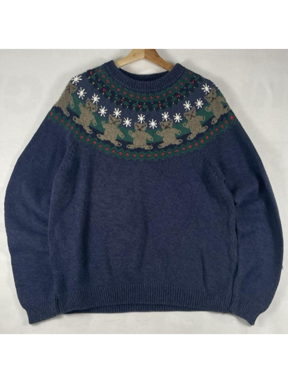 Vtg Northern Reflections Cotton sweater Fair Isles Nordic Knit Bears Wmns Sz XL